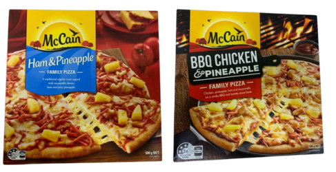 McCain - Ham & Pineapple and BBQ Chicken & Pineapple Family Pizzas 500g